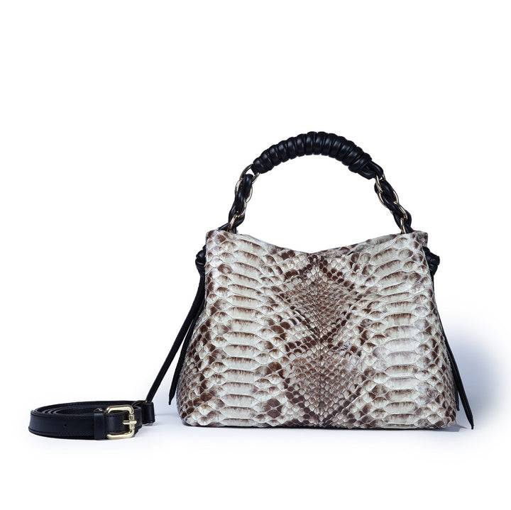 Roberta Gandolfi Amina Pitone small borsa a mano in pitone con finiture in pelle manico tubolare fasciato e tracolla staccabile Offerta natalizia