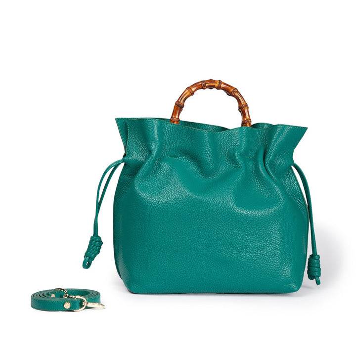 Roberta Gandolfi Silvana medium borsa a mano in pelle martellata con manico in vero legno di bambù e tracolla staccabile Online Outlet