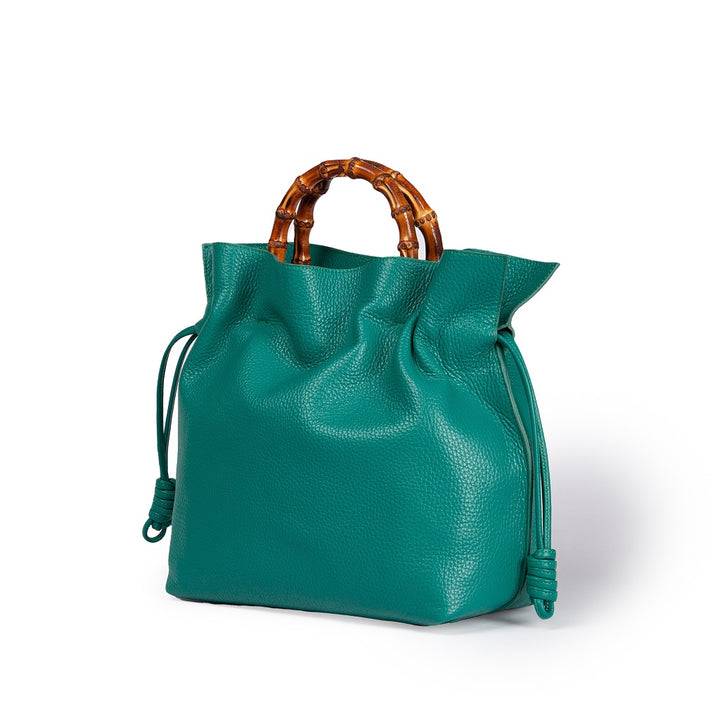 Roberta Gandolfi Silvana medium borsa a mano in pelle martellata con manico in vero legno di bambù e tracolla staccabile Online Outlet