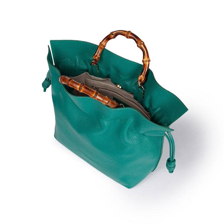 Roberta Gandolfi Silvana medium borsa a mano in pelle martellata con manico in vero legno di bambù e tracolla staccabile Online Outlet