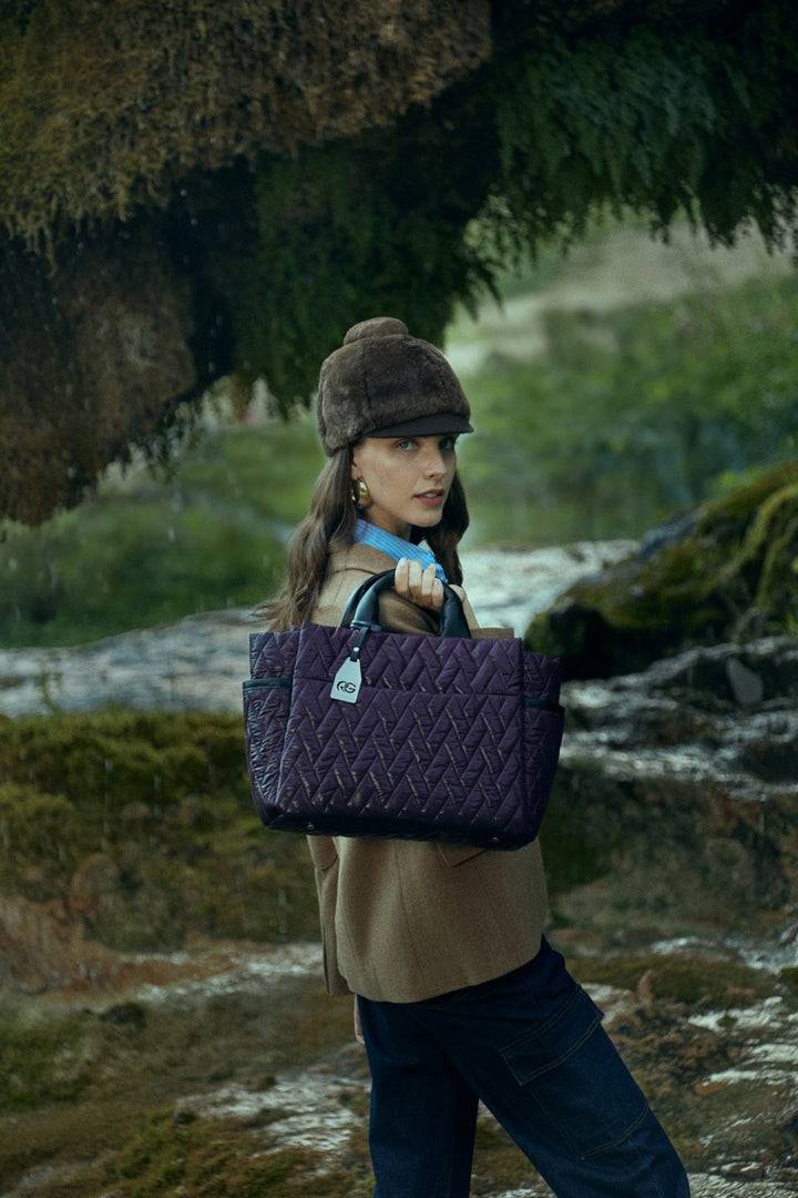 Roberta Gandolfi Noemi Large borsa a mano in tessuto antigoccia con finiture in pelle e tracolla staccabile Offerta settimanale