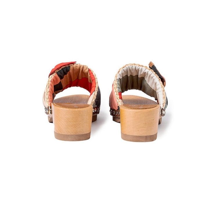 Roberta Gandolfi Lola Sixty sandali in legno con rafia e pelle di vitello con fiocco stampa sixty Only for today