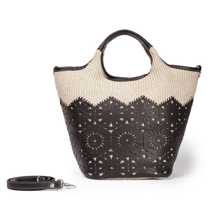 Roberta Gandolfi Giulia Handbag in rafia e pelle il pannello tagliato al laser è interamente cucito a mano con tracolla staccabile Enormi sconti
