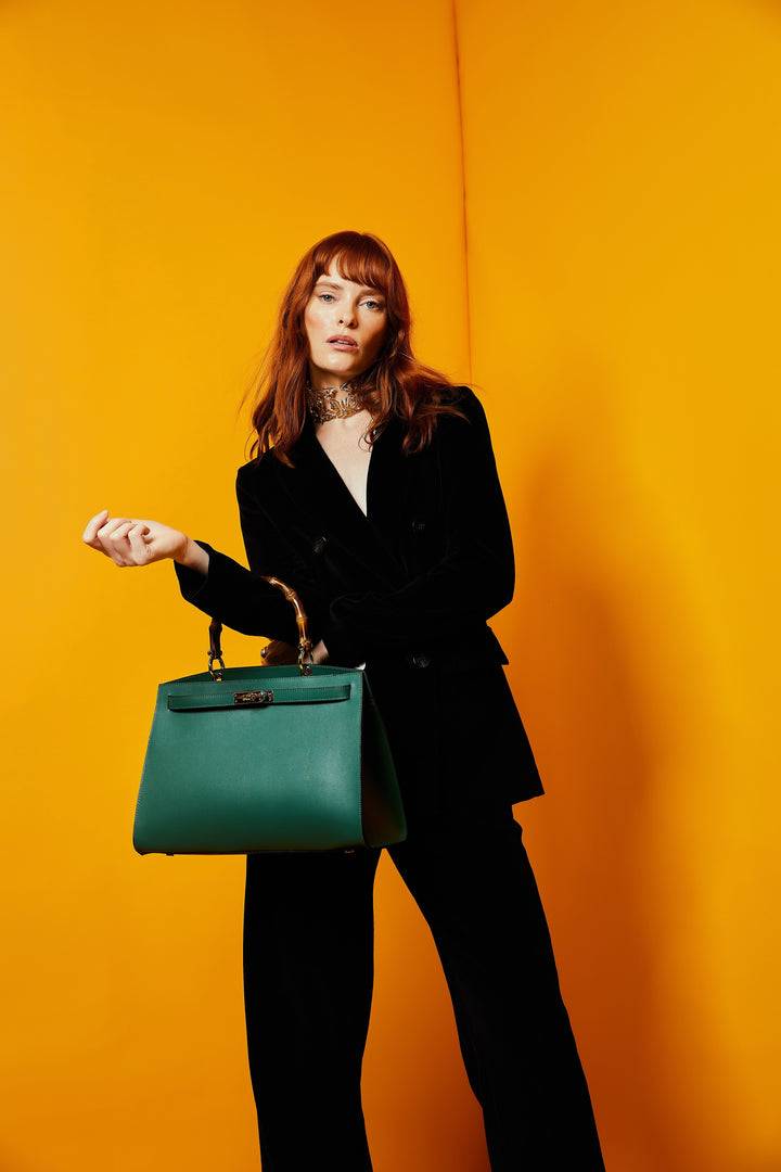 Roberta Gandolfi Lola Pony Large borsa in pelle stampa animalier con manico in vero legno di bambù e tracolla staccabile Black Friday Prezzi