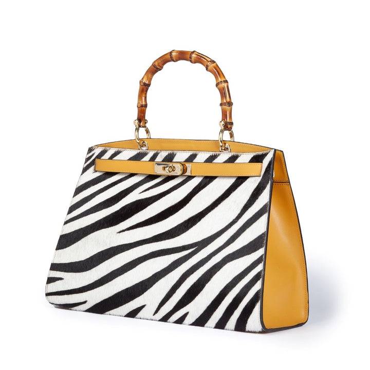 Roberta Gandolfi Lola Pony Large borsa in pelle stampa animalier con manico in vero legno di bambù e tracolla staccabile Black Friday Prezzi