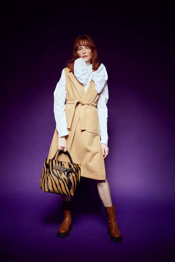 Roberta Gandolfi Dafne pony medium borsa a mano in pelle stampa animalier con tracolla staccabile Italy