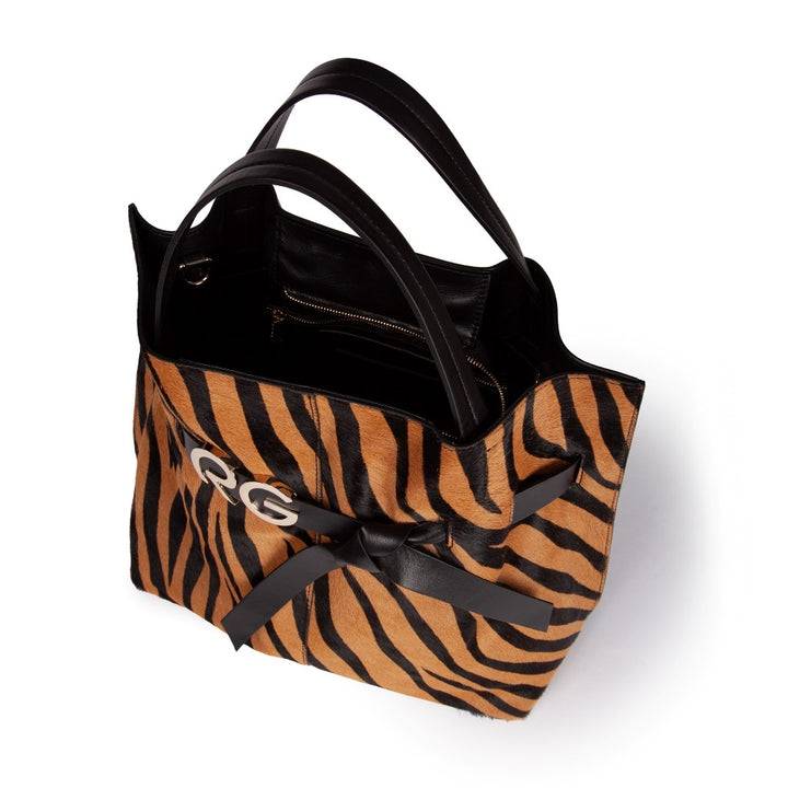 Roberta Gandolfi Dafne pony Large borsa a mano in pelle stampa animalier con tracolla staccabile Italia