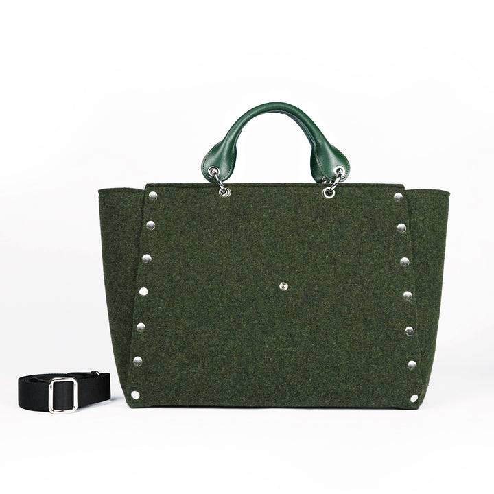 Roberta Gandolfi Rachele Large handbag borsa a mano in tessuto di lana riciclata e finitura in pelle con tasca staccabile Promozione