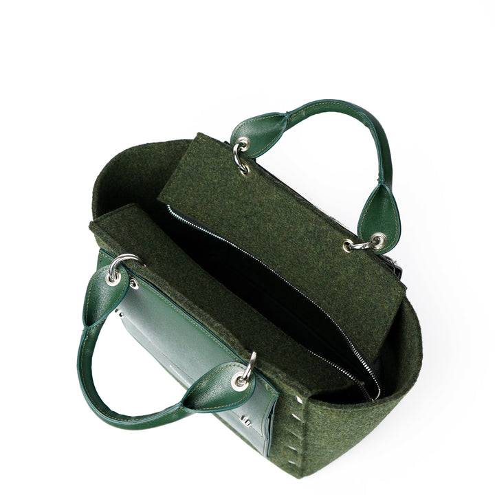 Roberta Gandolfi Rachele Large handbag borsa a mano in tessuto di lana riciclata e finitura in pelle con tasca staccabile Promozione