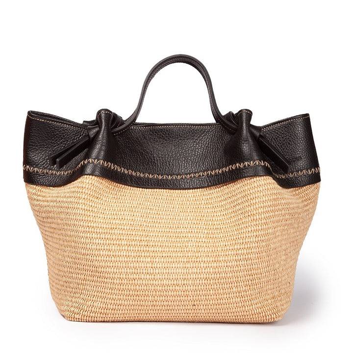 Roberta Gandolfi Ambra large borsa a mano o shopping in rafia e pelle martellata Acquista Ora