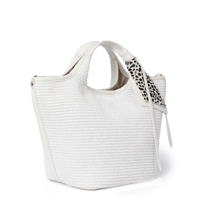 Roberta Gandolfi Beatrice Handbag in raffia con finiture in pelle con dettaglio animalier e tracolla staccabile Sottocosto