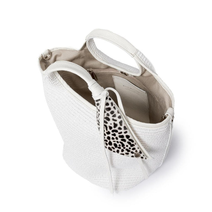 Roberta Gandolfi Beatrice Handbag in raffia con finiture in pelle con dettaglio animalier e tracolla staccabile Sottocosto