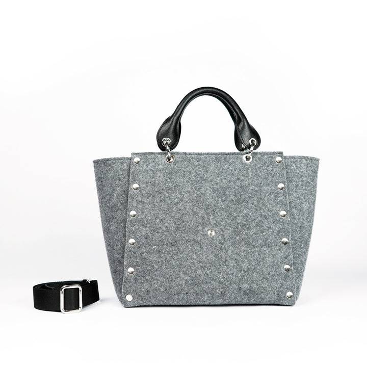 Roberta Gandolfi Rachele handbag borsa a mano in tessuto di lana riciclata e finitura in pelle con tasca staccabile Presa