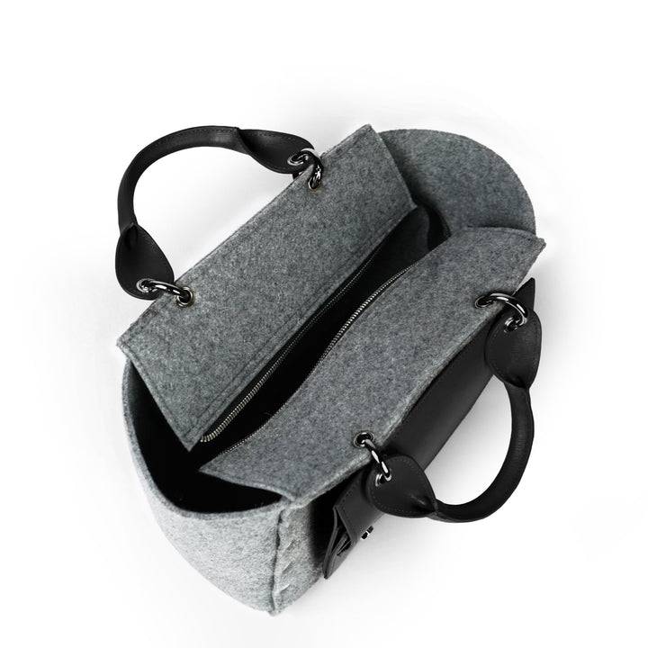 Roberta Gandolfi Rachele handbag borsa a mano in tessuto di lana riciclata e finitura in pelle con tasca staccabile Presa