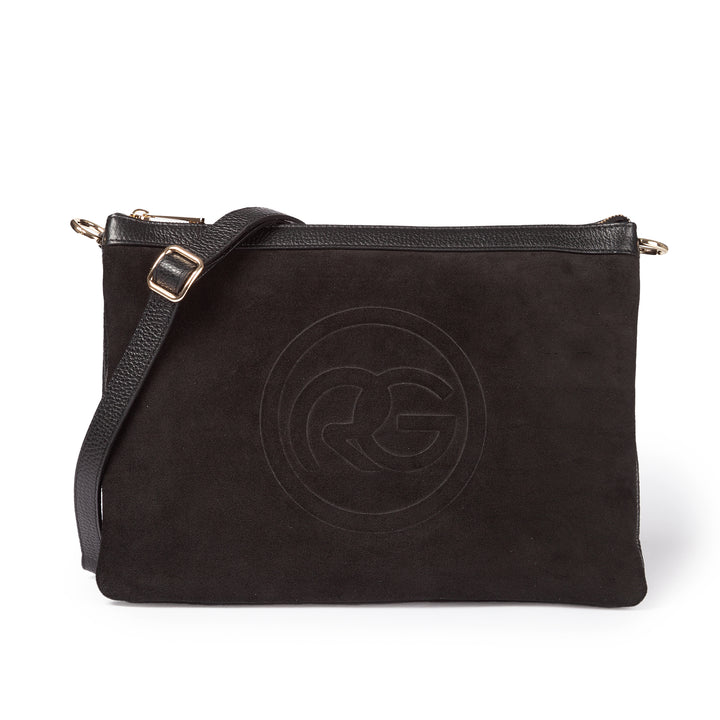 Roberta Gandolfi Alice large borsa in camoscio e pelle martellata con tracolla regolabile e staccabile Vendita Calda