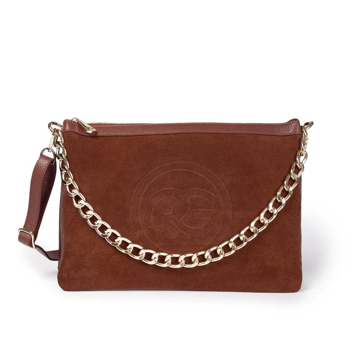 Roberta Gandolfi Alice large borsa in camoscio e pelle martellata con tracolla regolabile e staccabile Vendita Economica