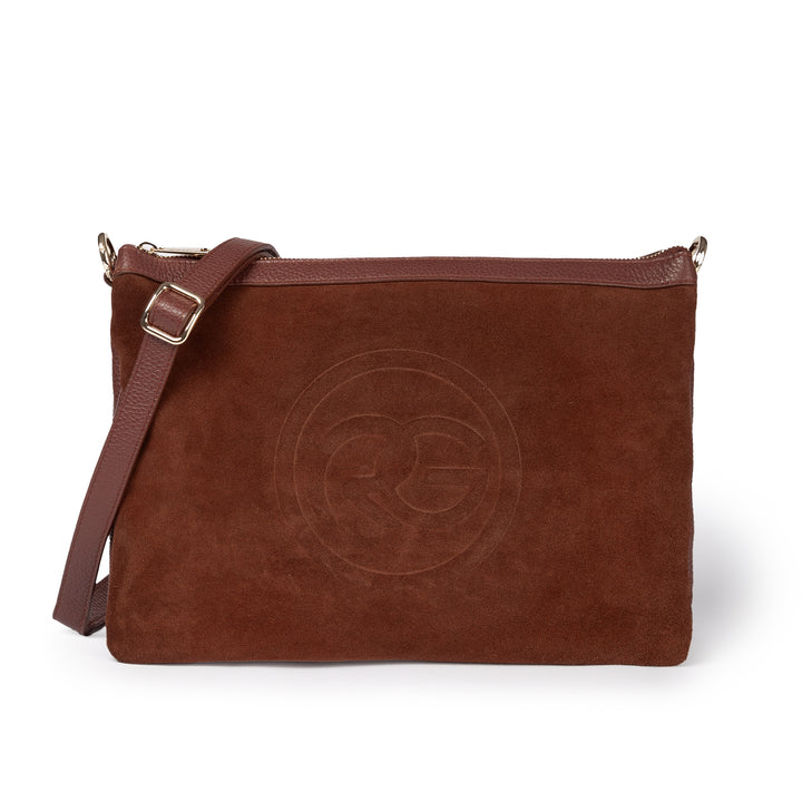 Roberta Gandolfi Alice large borsa in camoscio e pelle martellata con tracolla regolabile e staccabile Vendita Economica