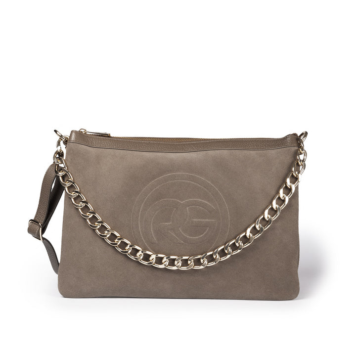 Roberta Gandolfi Alice large borsa in camoscio e pelle martellata con tracolla regolabile e staccabile Saldi Di Fabbrica