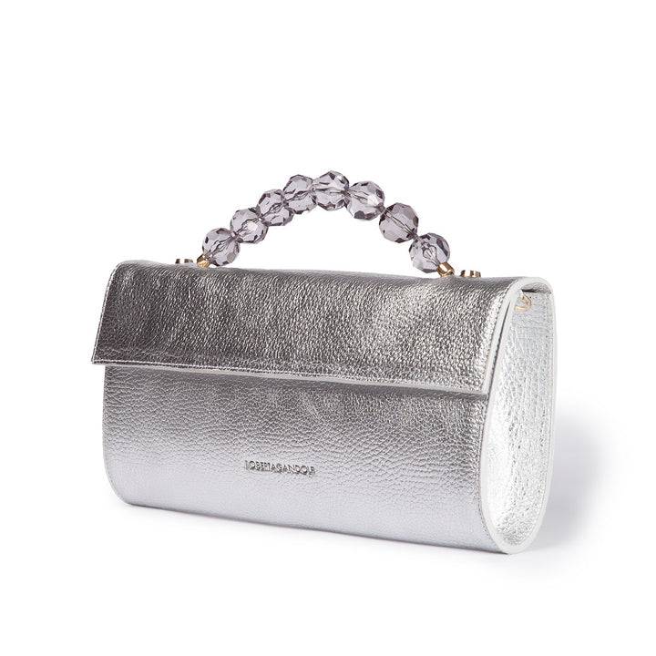 Roberta Gandolfi Julia Boule cluch in pelle metalizzata e manico gioiello con tracolla staccabile e regolabile Flash Sale