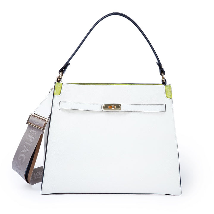 Roberta Gandolfi Frida Satchel in pelle martellata con tracolla logata in tessuto regolabile Nuovo