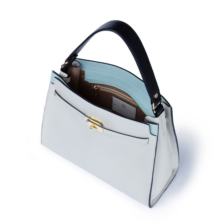 Roberta Gandolfi Frida Satchel in pelle martellata con tracolla logata in tessuto regolabile Qualità