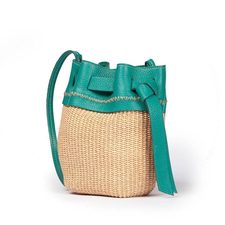 Roberta Gandolfi Ambra mini bucket in rafia e pelle martellata Negozio online di fabbrica