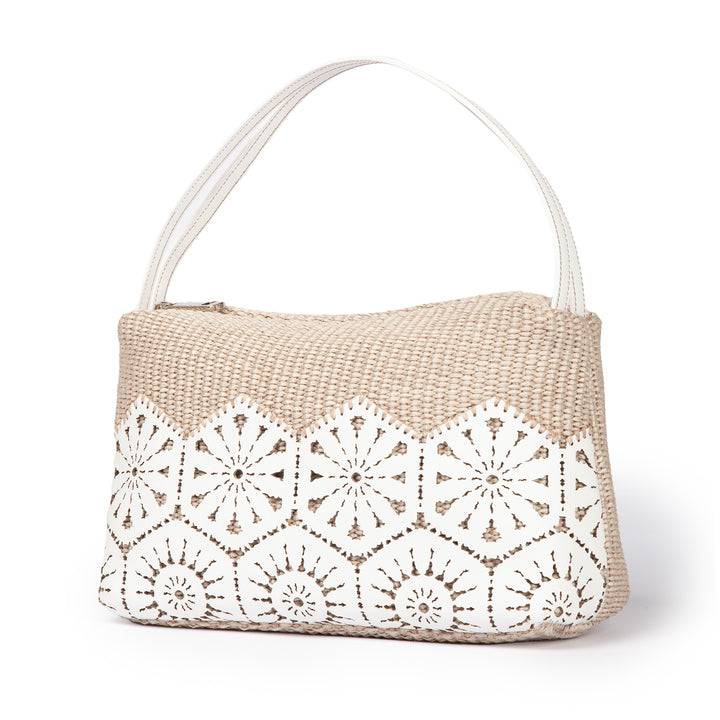 Roberta Gandolfi Giulia baguette in rafia e pelle il pannello tagliato al laser è interamente cucito a mano Flash Sale