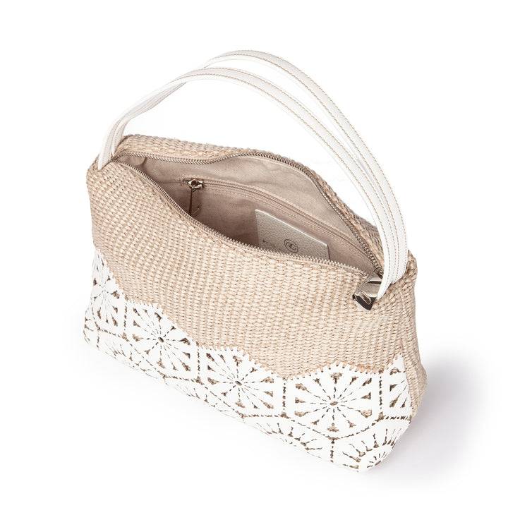 Roberta Gandolfi Giulia baguette in rafia e pelle il pannello tagliato al laser è interamente cucito a mano Flash Sale