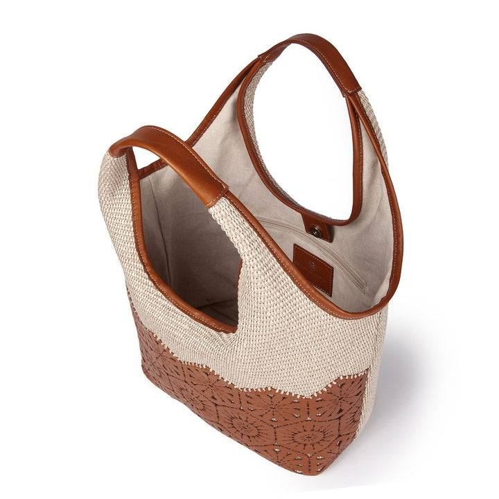 Roberta Gandolfi Giulia Hobo in rafia e pelle il pannello tagliato al laser è interamente cucito a mano Shopping online