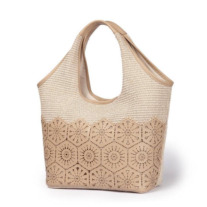 Roberta Gandolfi Giulia Hobo in rafia e pelle il pannello tagliato al laser è interamente cucito a mano Offerta esclusiva