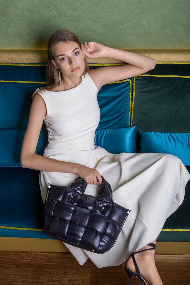 Roberta Gandolfi Greta small borsa in tessuto antigoccia imbottita ed intrecciata a mano con finiture in pelle Enormi sconti