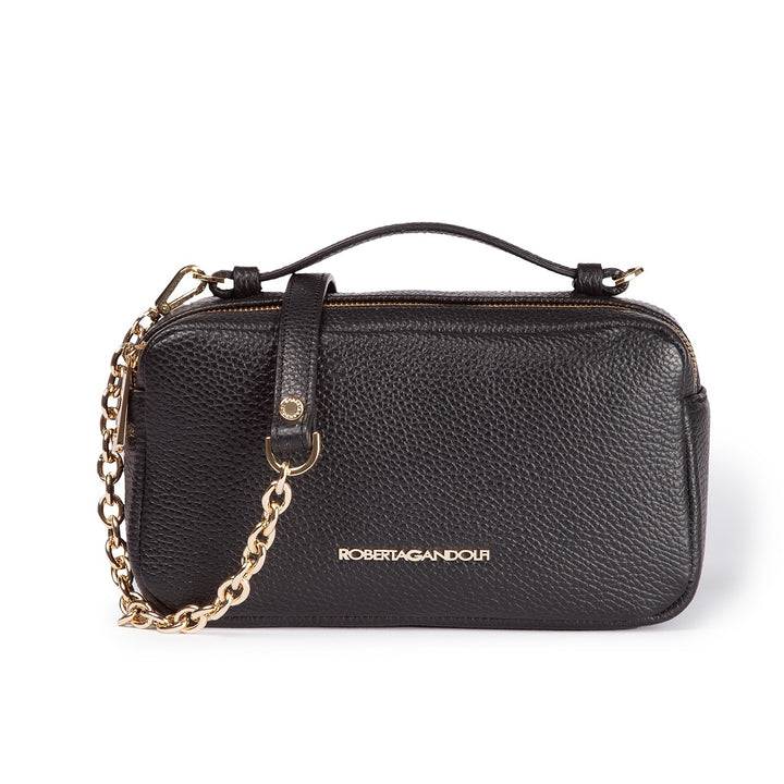 Roberta Gandolfi Brigida camera borsa in pelle con doppio scomparto e tracolla in catena dorata con spallaccio protettivo in pelle Offerta per la Festa della Mamma