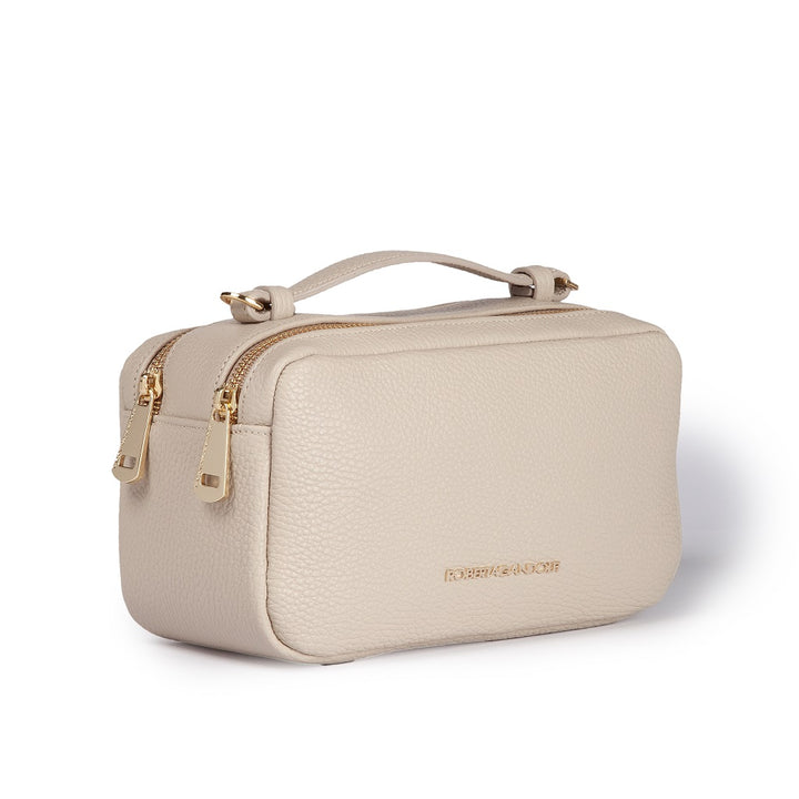 Roberta Gandolfi Brigida camera borsa in pelle con doppio scomparto e tracolla in catena dorata con spallaccio protettivo in pelle Offerta Giorno del Papà