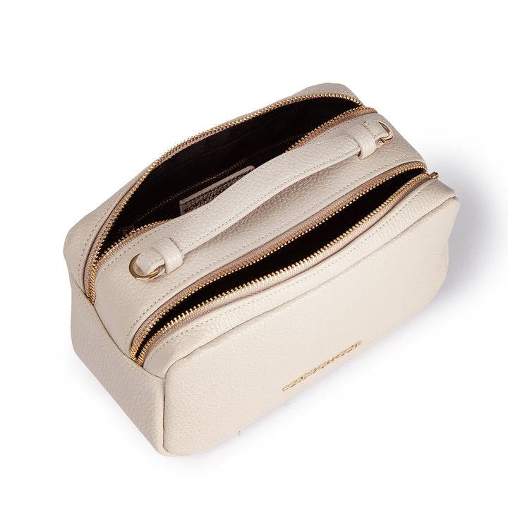 Roberta Gandolfi Brigida camera borsa in pelle con doppio scomparto e tracolla in catena dorata con spallaccio protettivo in pelle Offerta Giorno del Papà