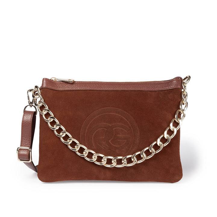 Roberta Gandolfi Alice small borsa in camoscio e pelle martellata con tracolla regolabile e staccabile Liquidazione