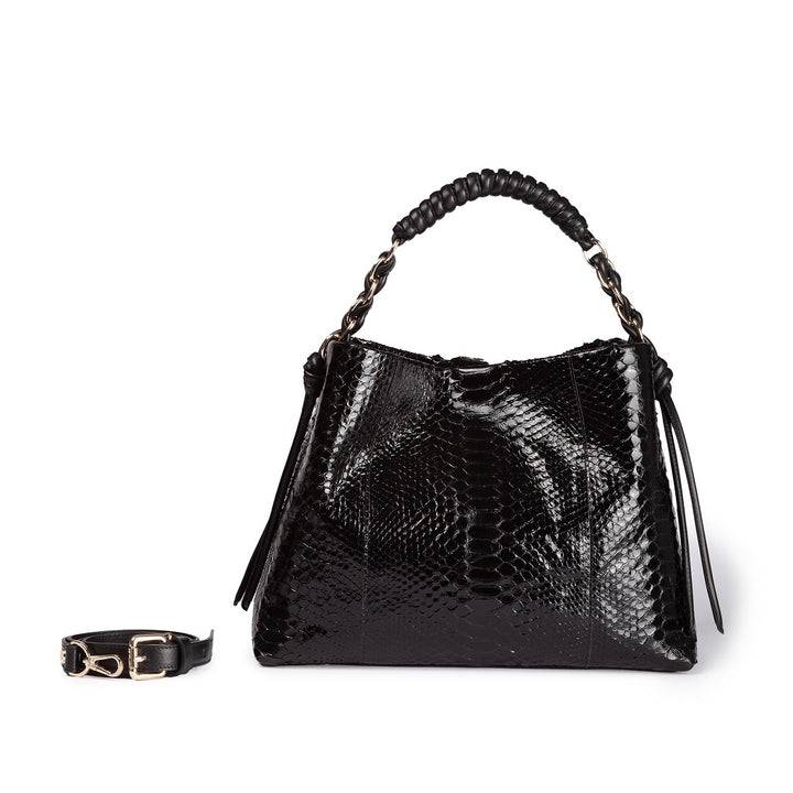 Roberta Gandolfi Amina Pitone large borsa a mano in pitone e finiture in pelle di vitello con manico tubolare fasciato e tracolla staccabile Ritorno libero