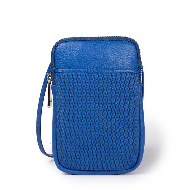 Roberta Gandolfi Yuma Phone holder in pelle di vitello con tracolla staccabile e regolabile e tasca esterna Nuova