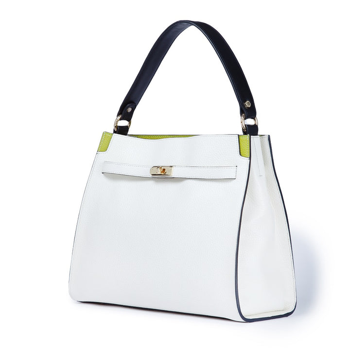 Roberta Gandolfi Frida Satchel in pelle martellata con tracolla logata in tessuto regolabile Vendita calda
