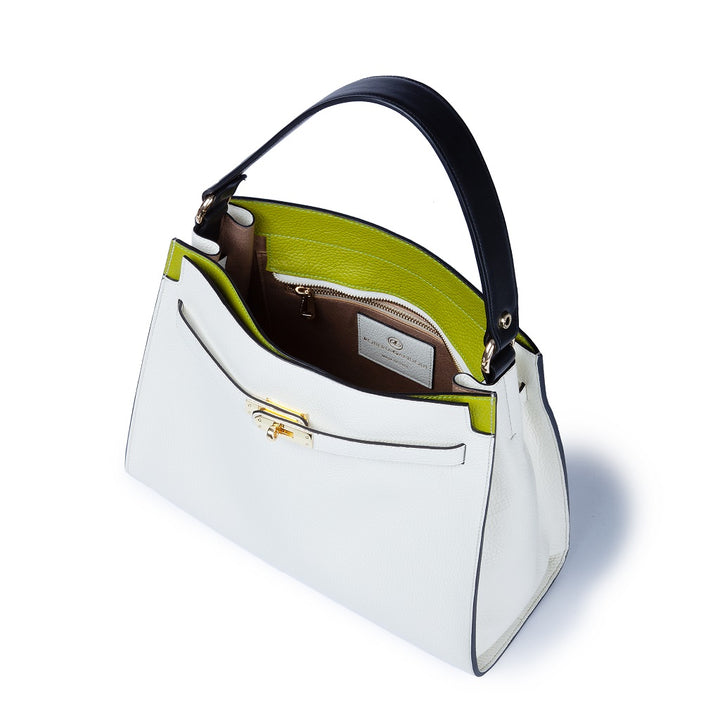 Roberta Gandolfi Frida Satchel in pelle martellata con tracolla logata in tessuto regolabile Vendita calda