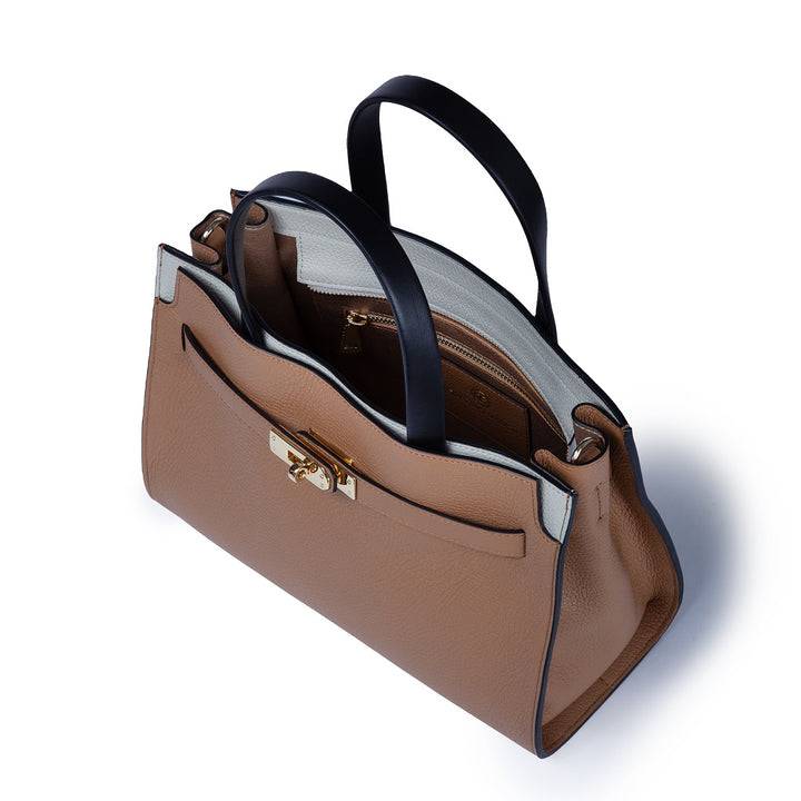 Roberta Gandolfi Frida Handbag in pelle martellata con tracolla logata in tessuto regolabile Latest fashion