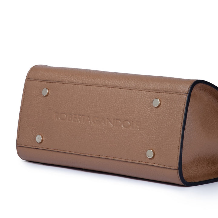 Roberta Gandolfi Frida Handbag in pelle martellata con tracolla logata in tessuto regolabile Latest fashion