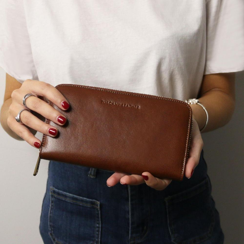 Tuscany Leather Esclusivo Portafogli in Pelle zip Around Qualità Garantita