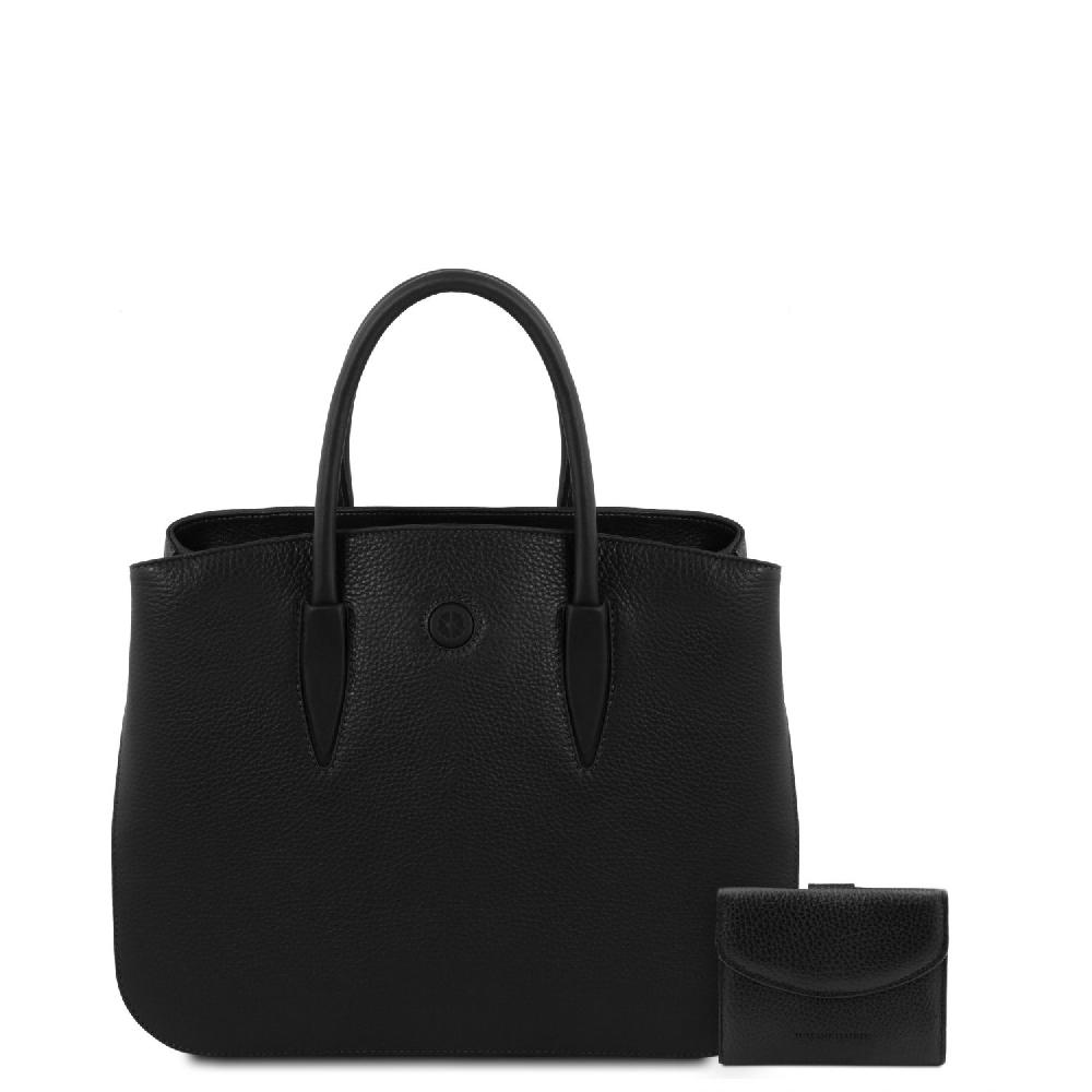Tuscany Leather Borsa a Mano in Pelle e Portafoglio in Pelle 3 Ante con Portaspiccioli Italia