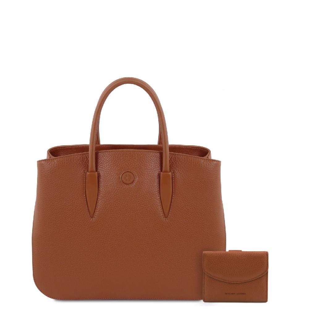 Tuscany Leather Borsa a Mano in Pelle e Portafoglio in Pelle 3 Ante con Portaspiccioli 2025