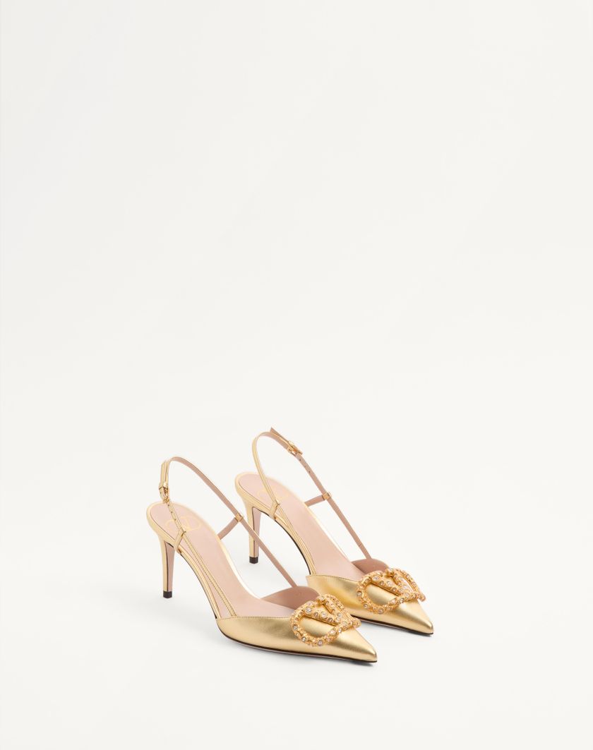 Valentino Handbags Décolleté Slingback Vlogo Signature In Nappa Laminata 80mm per Donna in Antique Brass | Valentino IT Online