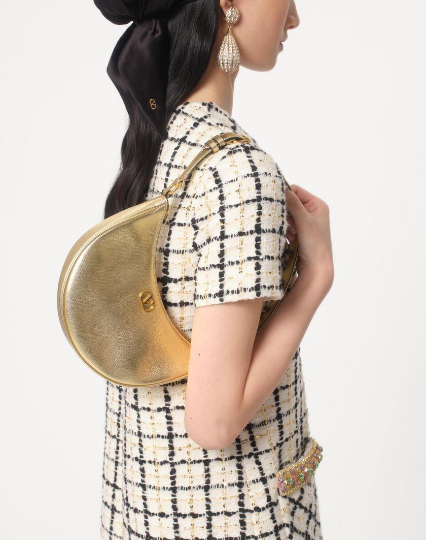 Valentino Handbags Mini Borsa Hobo Vlogo Signature In Vitello Granato Laminato per Donna in Antique Brass | Valentino IT Outlet