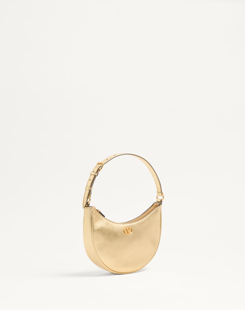 Valentino Handbags Mini Borsa Hobo Vlogo Signature In Vitello Granato Laminato per Donna in Antique Brass | Valentino IT Outlet