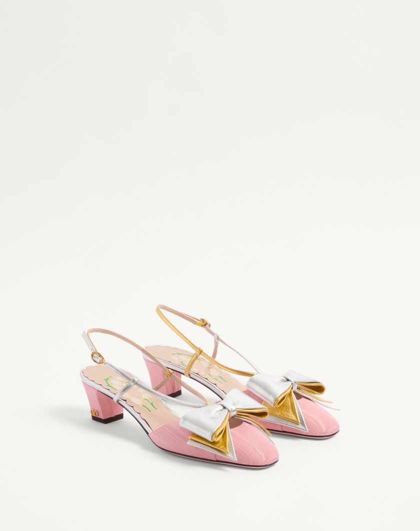 Valentino Handbags Décolleté Slingback Bowow In Tessuto Moirè 45mm per Donna in Nero/silver | Valentino IT Saldi