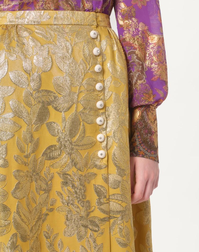 Valentino Handbags Gonna In Apres L'hiver Silk Lurex Foglioline per Donna in Ocra | Valentino IT Hotsell