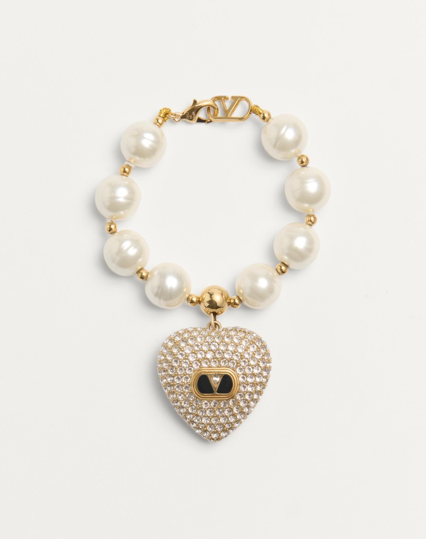 Valentino Handbags Bracciale Coeur Royal In Metallo Smalto Perla E Cristalli Swarovski® per Donna in Multicolor | Valentino IT